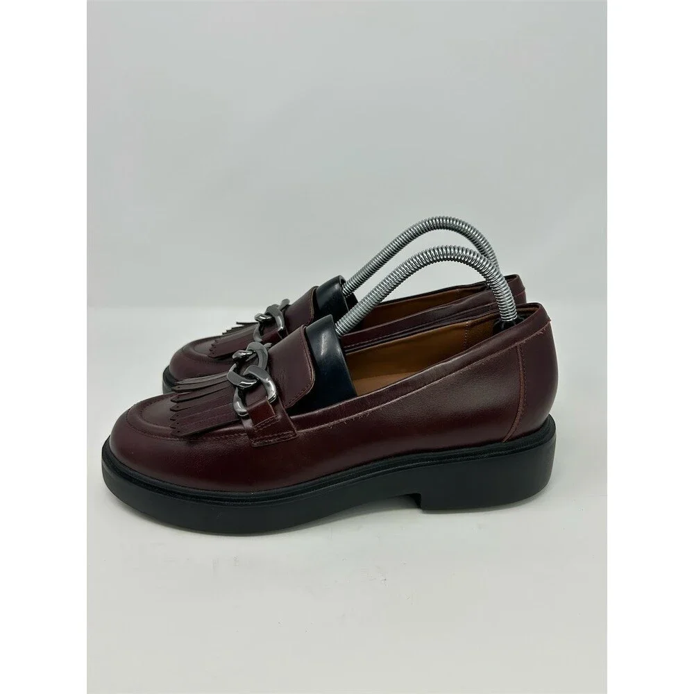 Naturalizer Paris Loafers Burgundy Chain Fringe Slip On Comfort Lug Size 9